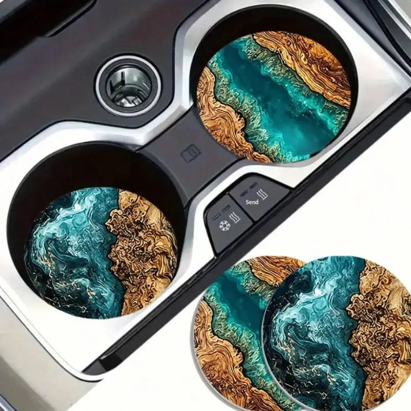 M-6Pcs Ocean Wave & Wood Grain Coasters Set Heat-Resistant Drink Coasters For Coffee/Tea Mugs, Beach Theme Home Decor