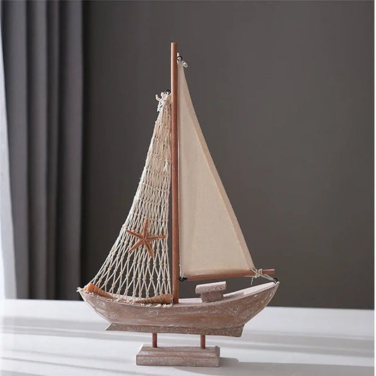Wooden Sailing Boat Figurines,Mediterranean Style Wood Sailboat Handwork Crafts,Home Living Room Nautical Decoration Gifts - Unique Finds Market LLC