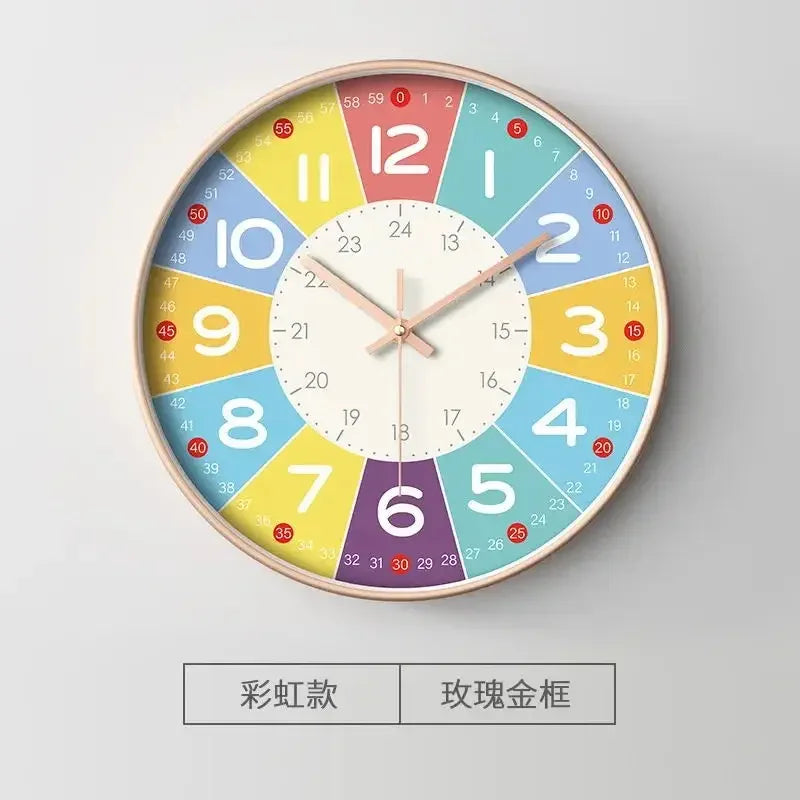 Silent Teaching Time Clock for Kids 8-Inch Kids Room Wall Decor Analog Clock Non Ticking Telling Time Teaching Wall Clock