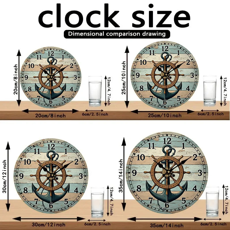 2D Flat. 1pc. Nautical Theme Style Wall Clock - Silent Decorative Clock, Creative Wall Clock, Suitable for Bedroom, Living Room, Office Decoration, 20.32/25.4/30.48/35.56 cm (AA Battery Not Included)