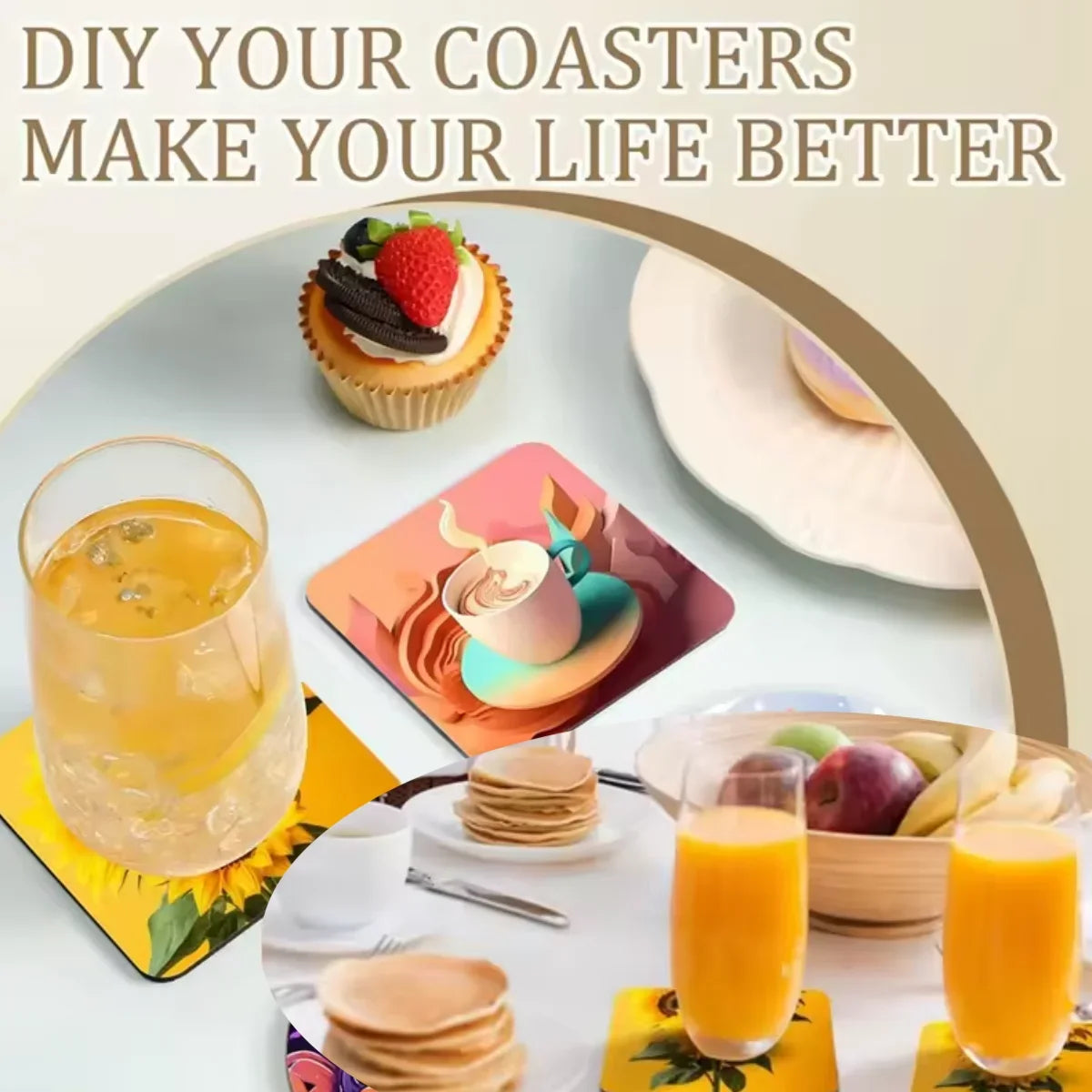 Customized Non-Slip Cork Coaster Photo Personalized Natural Wooden Cup Mat Heat Insulation Pads Tea Coffee Mug Coasters Deco