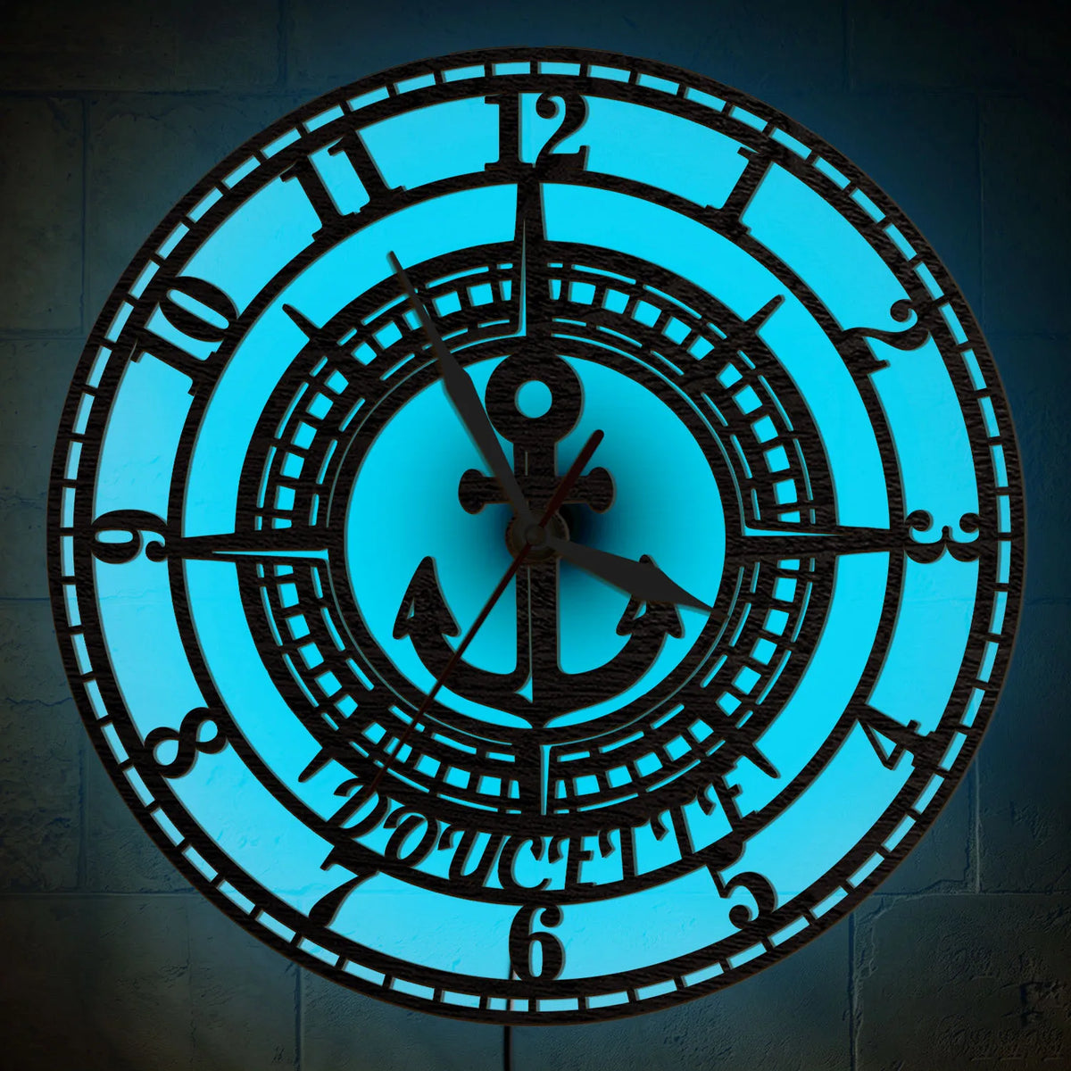 Custom Name Nautical Anchor Compass Wall Clock For Coastal Nautical Home Cabin Color Changing RGB LED Night Light Wall Clock