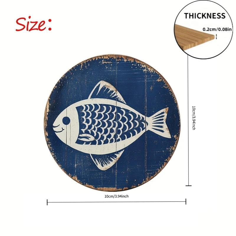 4pcs 2D Flat Sea Fish Shaped Wooden Coasters Retro Coffee Shop Furniture Decor Cup Mats Desktop Protection Pads Ideal Home Gifts