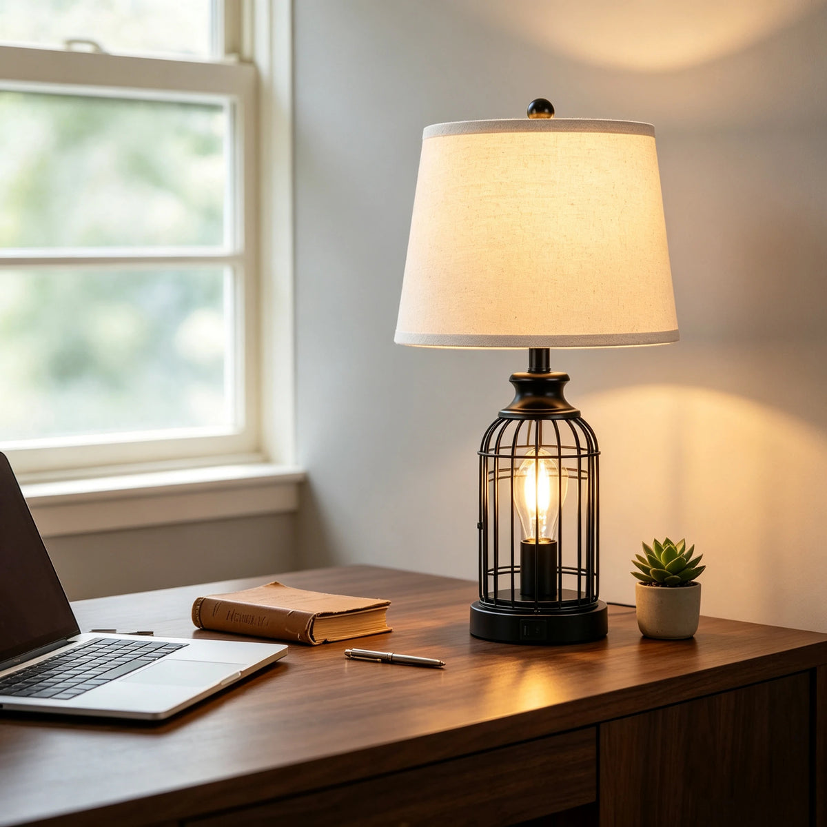 Table lamp Modern Minimalist European Hardware double layer cloth cover Table Lamp Hotel Guest Room Living Room Study Bedroom Bedside Decorative Lighting Lamps Indoor Lighting Shiping from USA