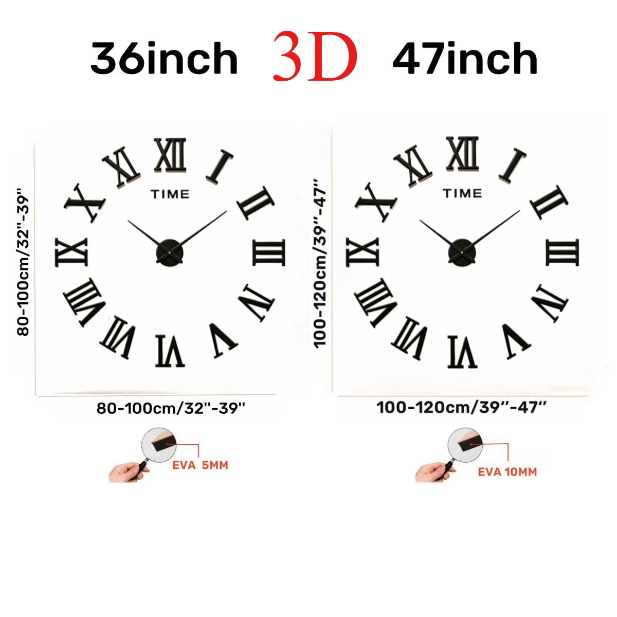 2D/3D Large Roman Numeral Acrylic Mirror Wall Clock Sticker Fashion DIY Quartz Clocks Watch Home Decoration Living Room Stickers