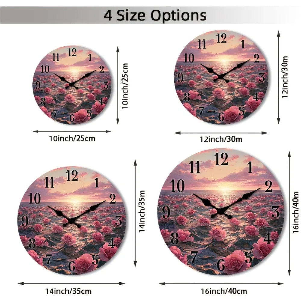 1pc of a Quiet Wall Clock That Doesn'T Tick, Featuring a Decorative Round Design with an Abstract Floral Ocean Sunset Theme, Sui