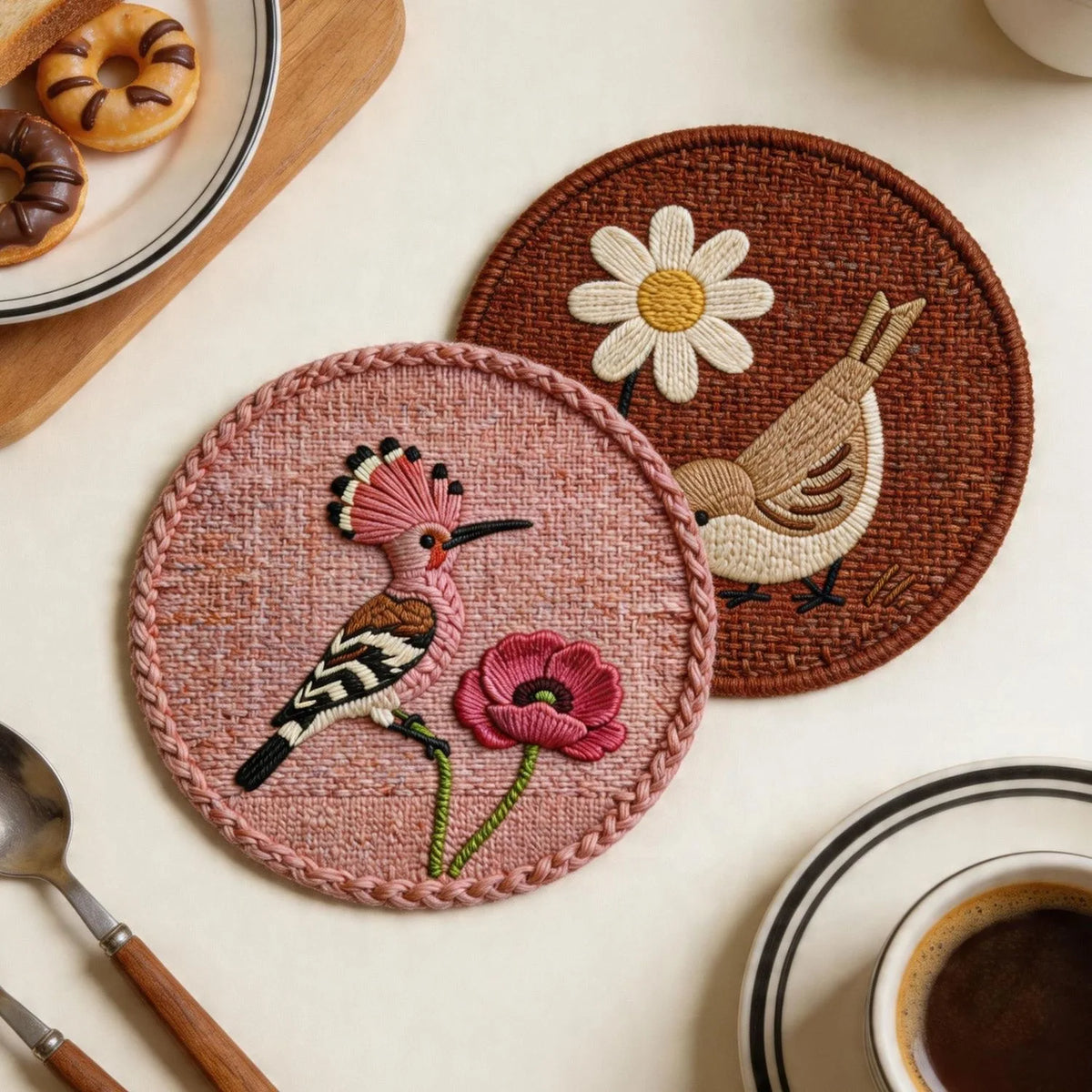 4PCS Chinese Diatom Mud Braided Coasters Heat Resistant Round Placemats Non Slip for Kitchen Tea Coffee Home