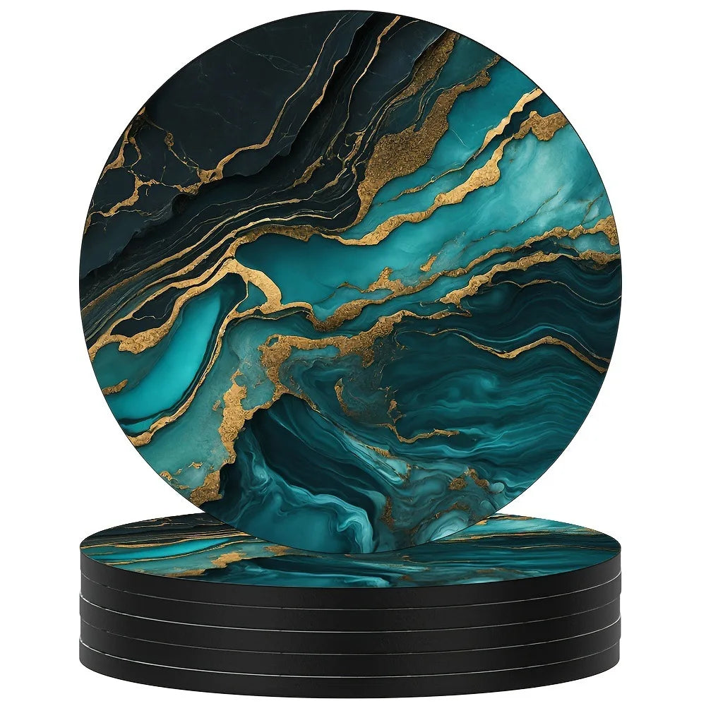 6Pcs 4 Inch Marble Veining Wooden Drink Coasters Set Round Absorbent Coasters Funny Coasters for Cold Drinks Wine Mugs Cups