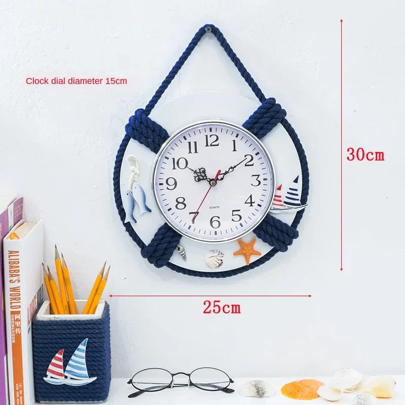 Life ring clock beach sea nautical theme boat decoration wall hanging decoration factory mediterranean ocean handmade  WJ721