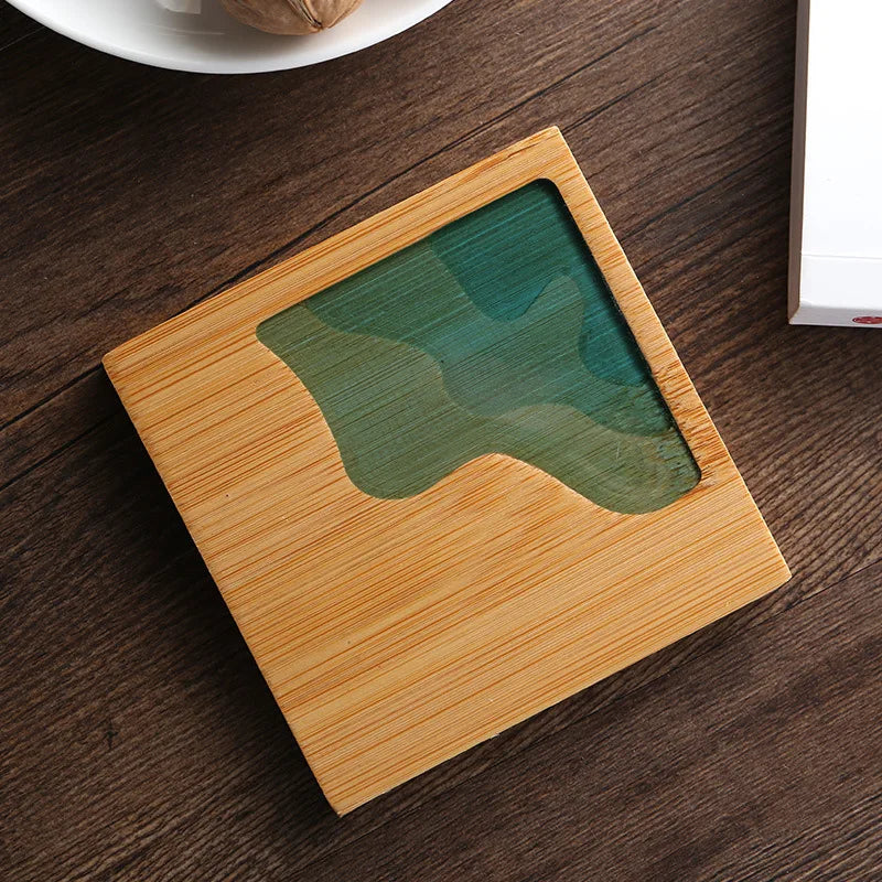 Creative Epoxy Resin Transparent Bamboo Round Tea Coaster Cup Holder Potholder Kung Fu Tea Set Tea Ceremony Accessories Supplies
