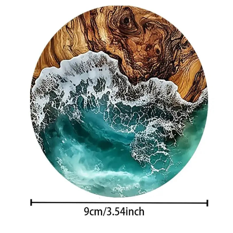 M-6Pcs Ocean Wave & Wood Grain Coasters Set Heat-Resistant Drink Coasters For Coffee/Tea Mugs, Beach Theme Home Decor