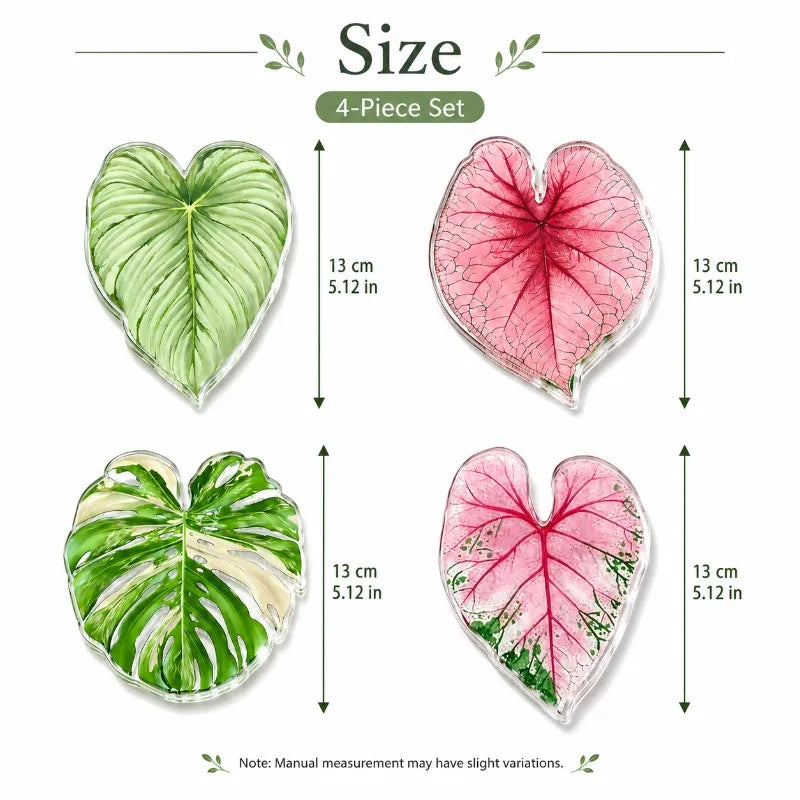 4-Piece Set of Acrylic Tropical Plant Leaf Coasters, New Style Coasters, Heat-Insulating Coaster Set, Protects Tabletops from Hot Drinks, Cups, and Plates - Eco-Friendly, Suitable for Offices, Restaurants, Cafes, Hallo