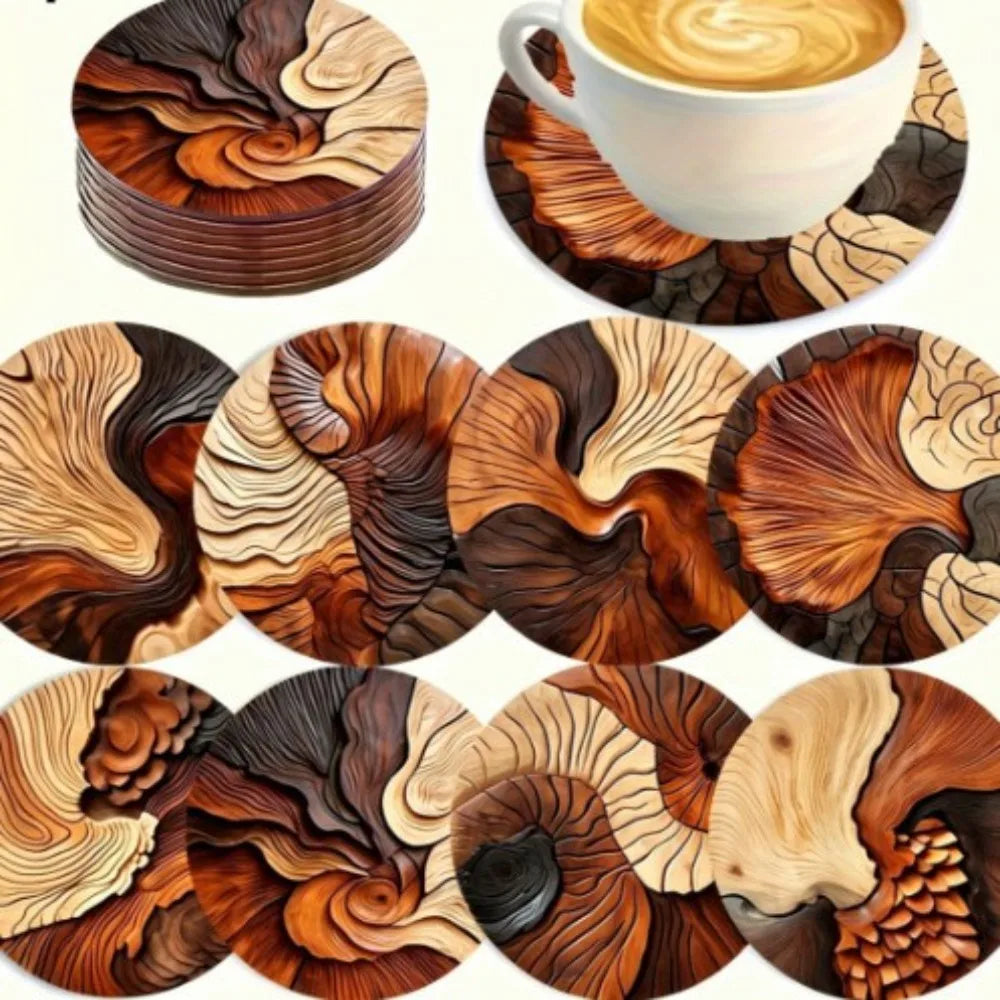 6/8Pcs/set Wooden Placemat Set Design Circular Gathering Family Party Desktop Decoration Wooden Crafts Home Table Linen Coaster