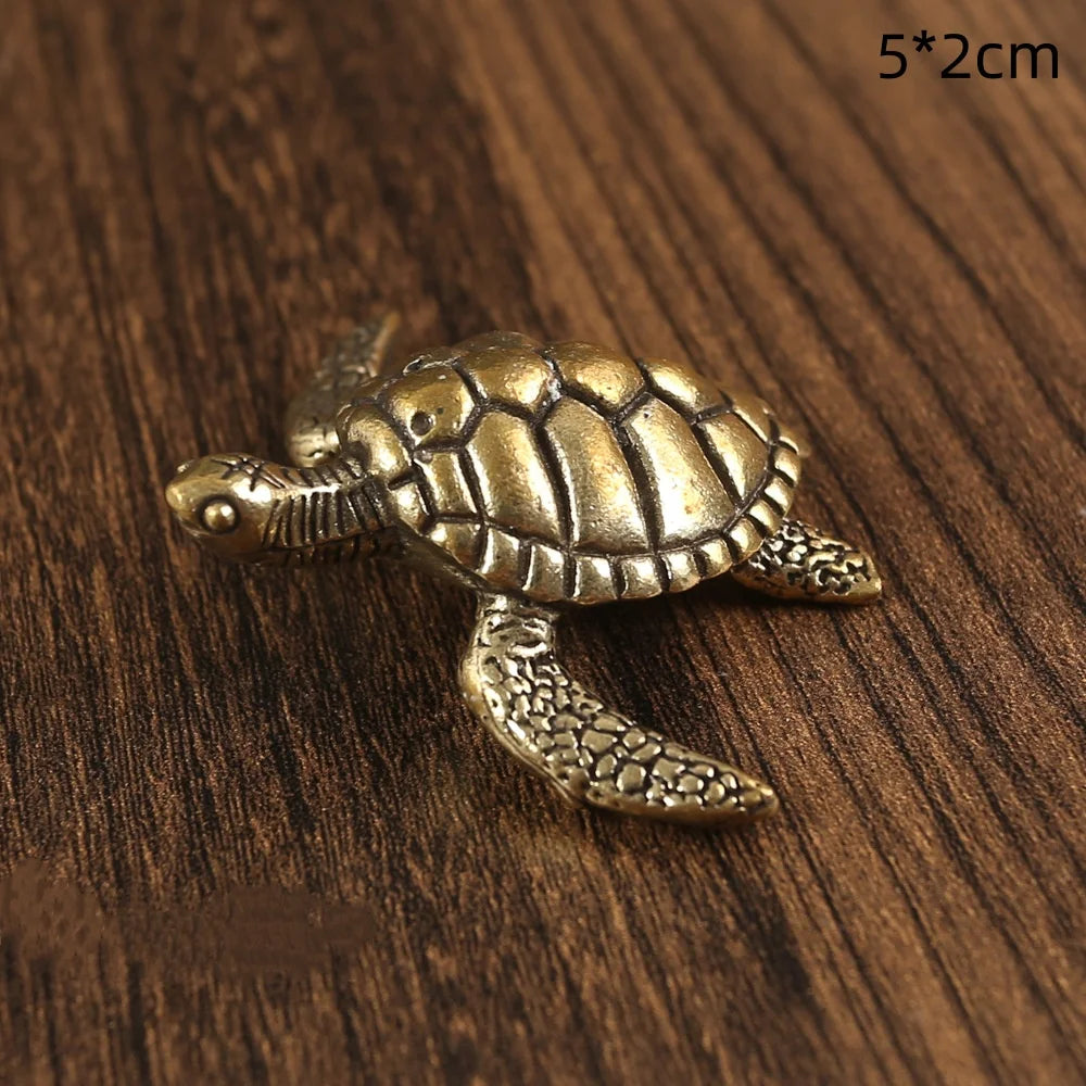 Pure Copper Turtle Statue Vintage Brass Tortoise Figurines Desktop Feng Shui Ornament Miniatures Antique Tea Pet Crafts Gifts