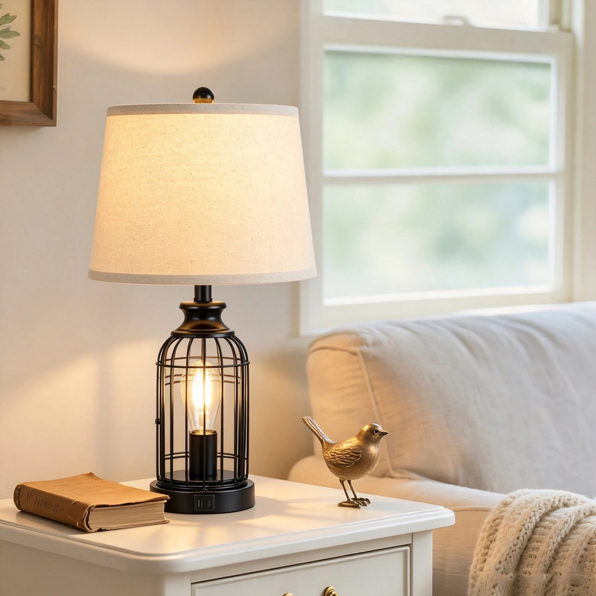 Table lamp Modern Minimalist European Hardware double layer cloth cover Table Lamp Hotel Guest Room Living Room Study Bedroom Bedside Decorative Lighting Lamps Indoor Lighting Shiping from USA