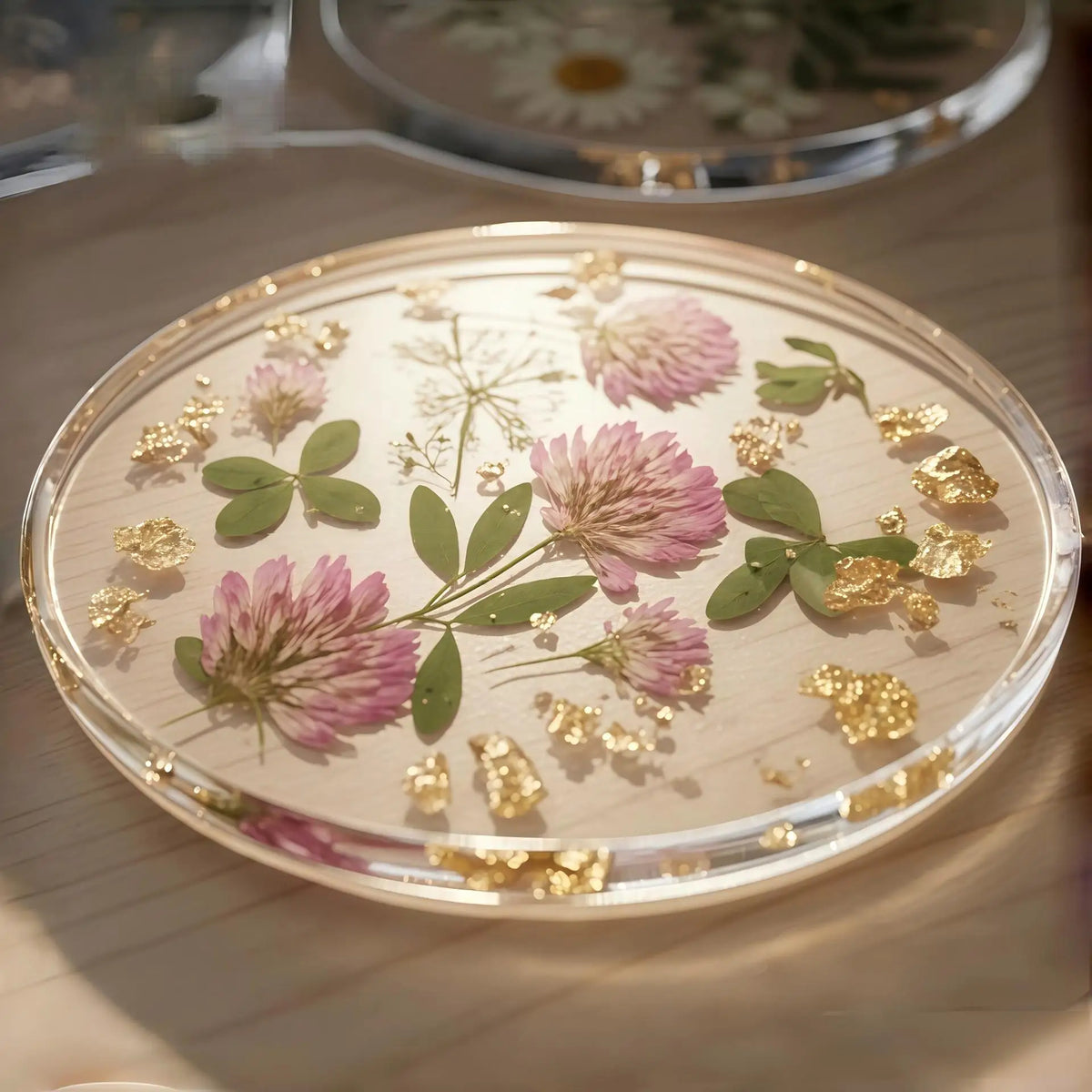 Pressed Flower Acrylic Coaster, Printed With Flowers, Suitable For Table Decoration And Women'S Birthday Gifts