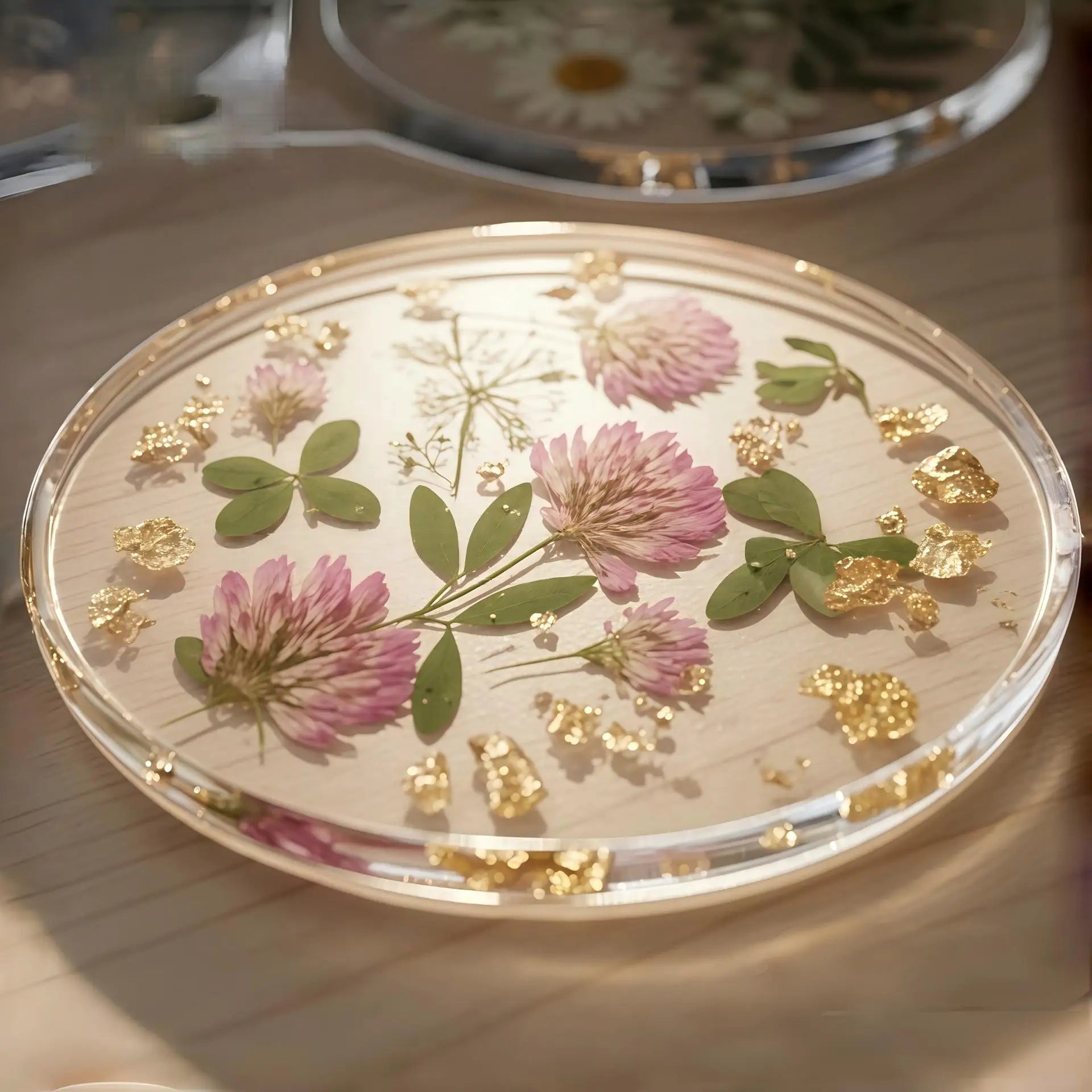 Pressed Flower Acrylic Coaster, Printed With Flowers, Suitable For Table Decoration And Women'S Birthday Gifts