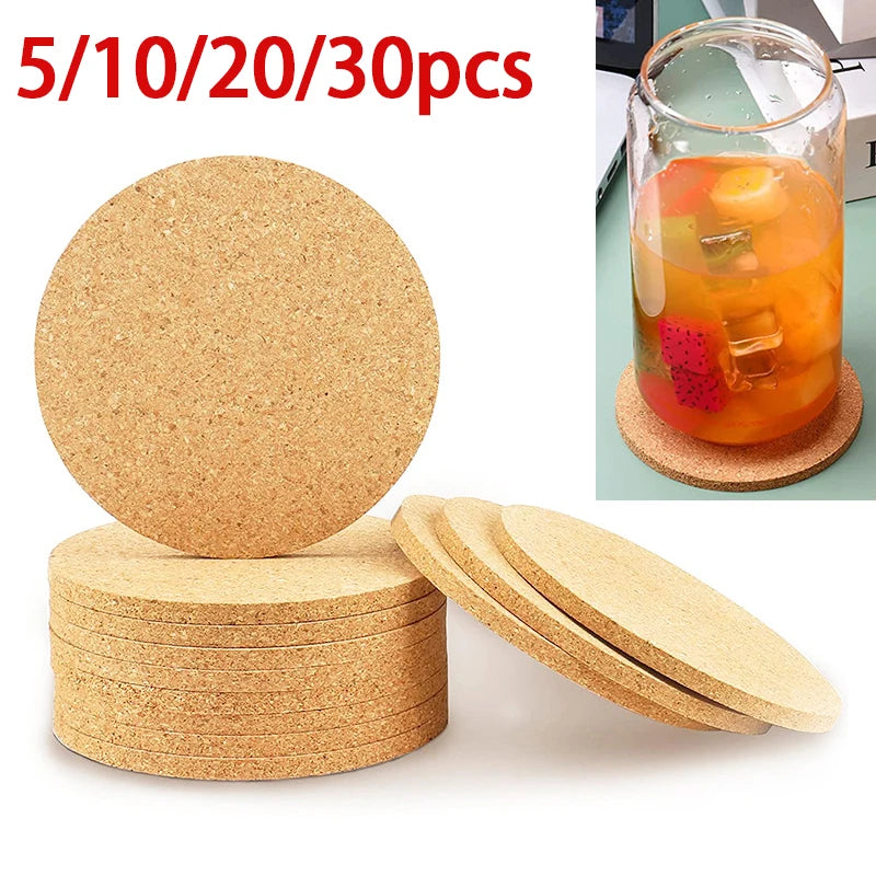 5/10/20/30PCS Round Wood Mats Natural Cork Coasters Durable Non Slip Tea Cup Drink Holder Coasters for Coffee DIY Home Supplies