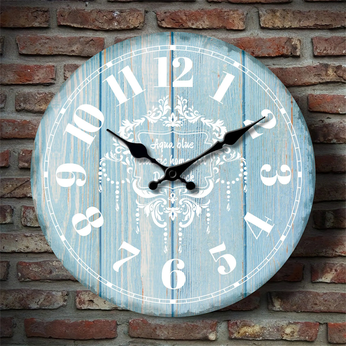 1pc Round wooden wall clock Marine decoration, retro blue wood texture design wall clock, silent clock, Beach outdoor wall clock
