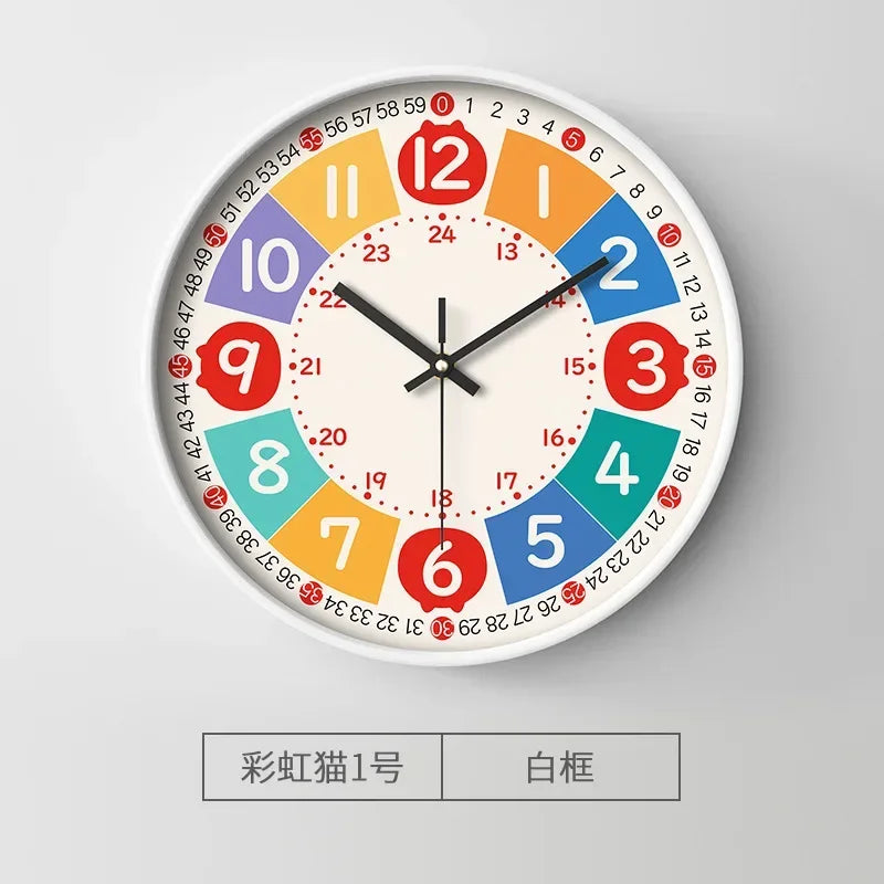 Silent Teaching Time Clock for Kids 8-Inch Kids Room Wall Decor Analog Clock Non Ticking Telling Time Teaching Wall Clock