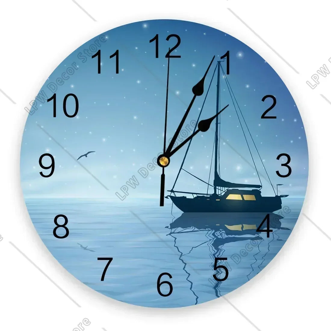 Sea Beach Sailing CloudsWall Clock Home Decor Bedroom Silent Wall Digital Clock Wall Clock Modern Design