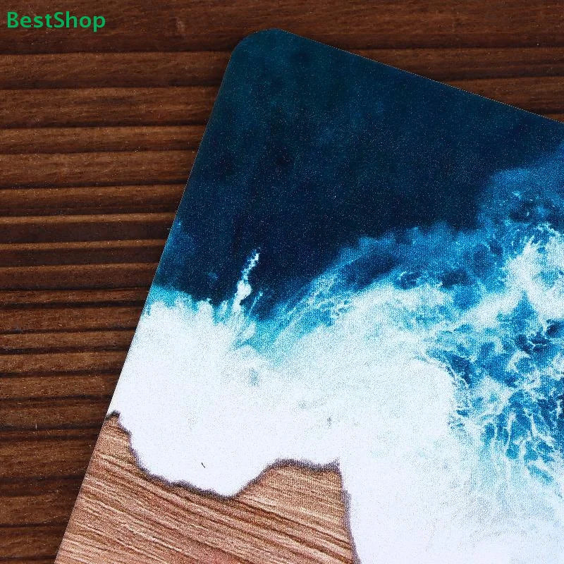 ♥5-Pack Ocean Wave Resin Coasters - Beach Themed Wooden Base Drink Coasters for Home & Office