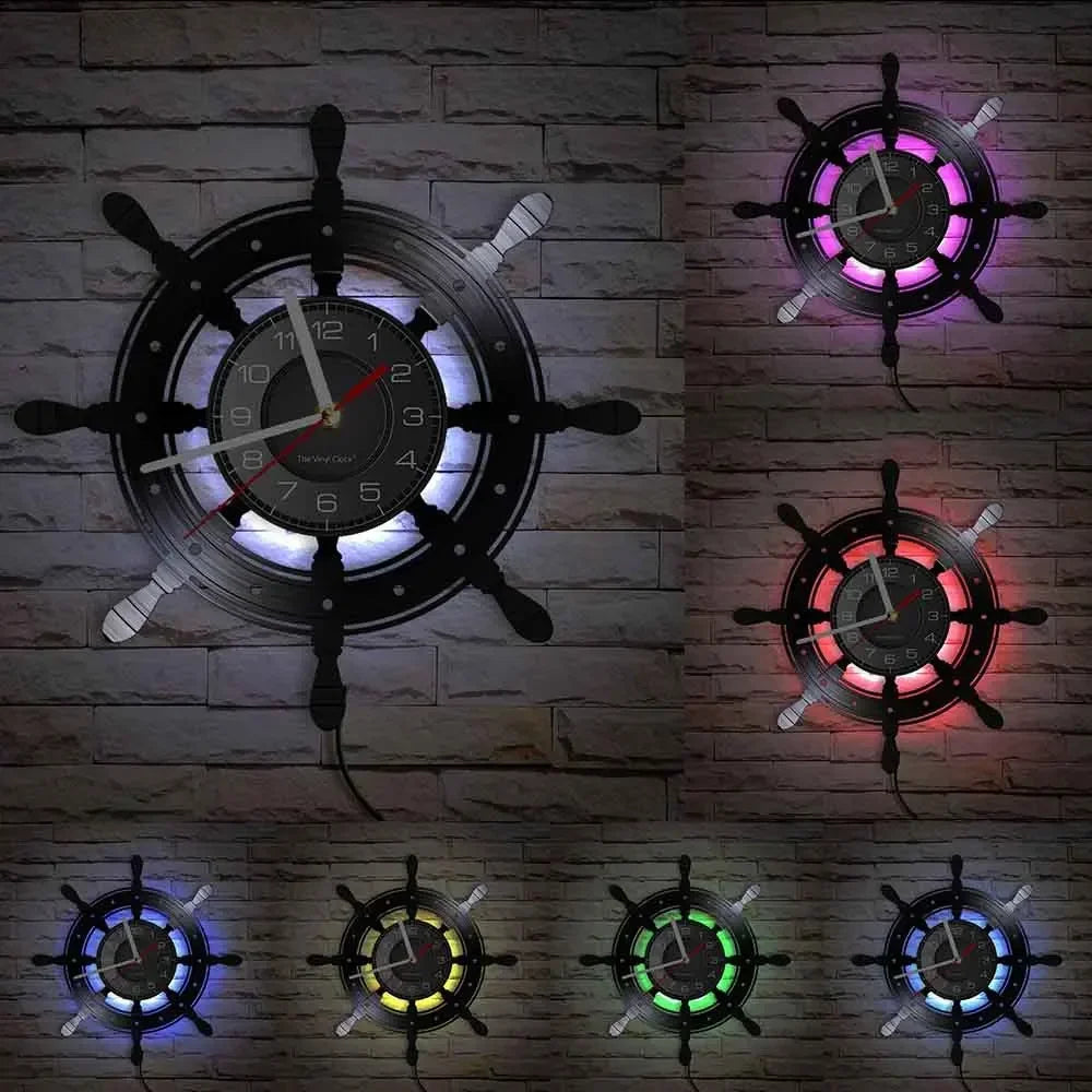 Boat Yacht Wheel Vintage Wall Clock Ship Steering Wheel Sea Conqueror Sailing Lase Cut Longplay Wall Watch Captain Voyager Gift