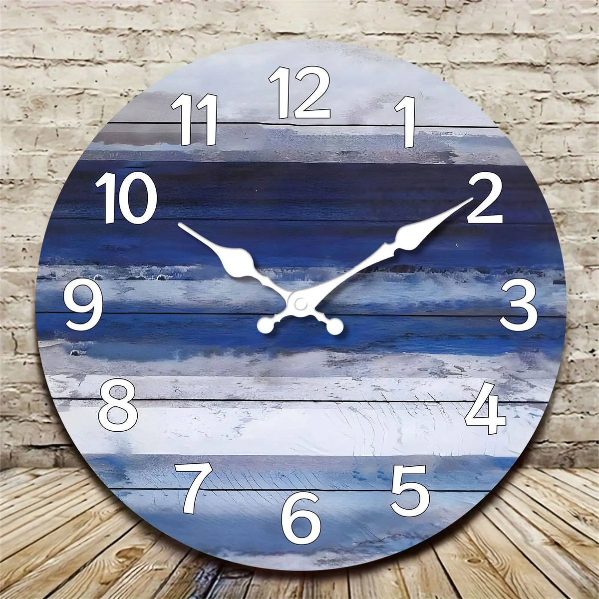 Rustic Beach Wooden Wall Clock - Do old vintage blue wood texture design wall clock, round mute clock, Coast Marine theme blue w