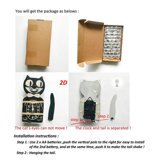Cartoon Cat Wall Clock 2D Silent Clock Tail Swinging Cute Cat Wall Decoration Black Brief Clocks Glass Mirror Surface Decor - Unique Finds Market LLC