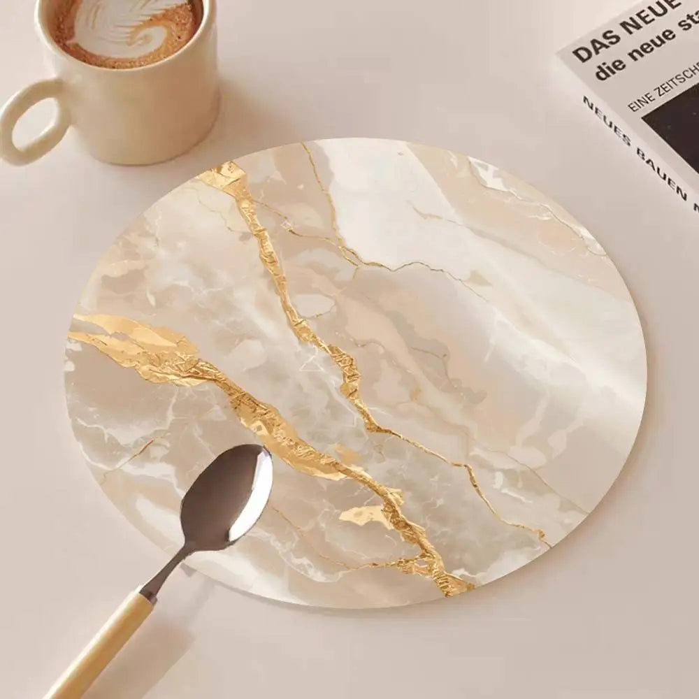 Golden Line Marble Pattern Round Wooden Coasters Suitable For Restaurants And Coffee Home Gift Choice Holidays