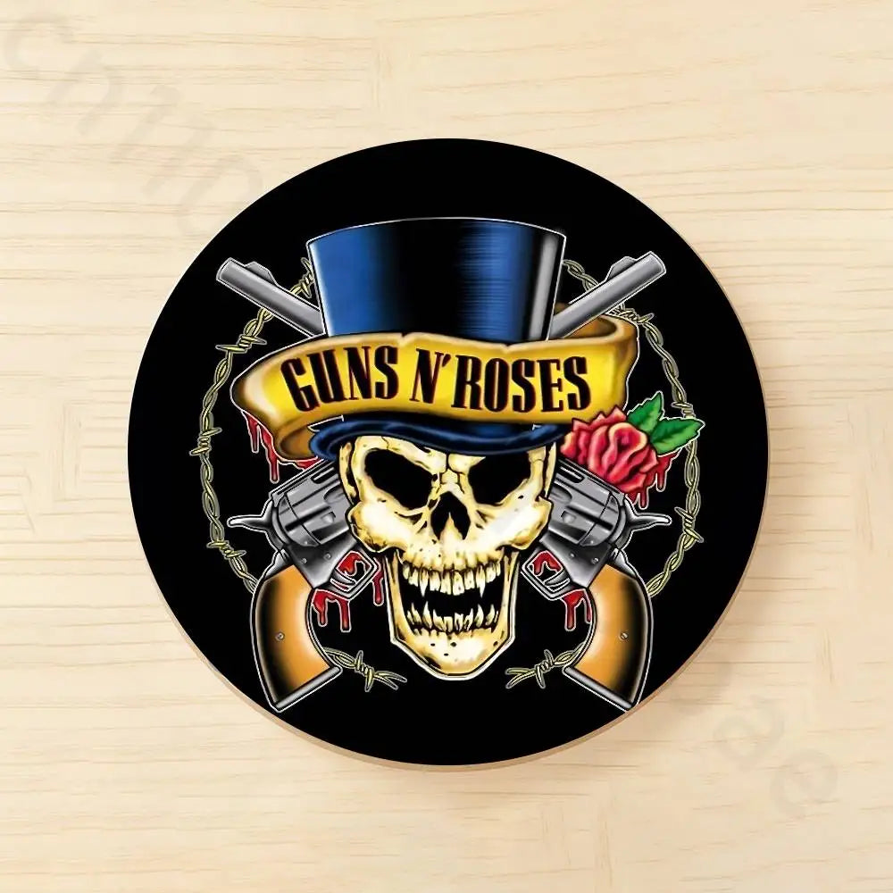Band G-Guns N Roses Wooden Cup Coaster Tea Coffee Beverage Colour Printing Cup Mat Home Restaurant Decorations