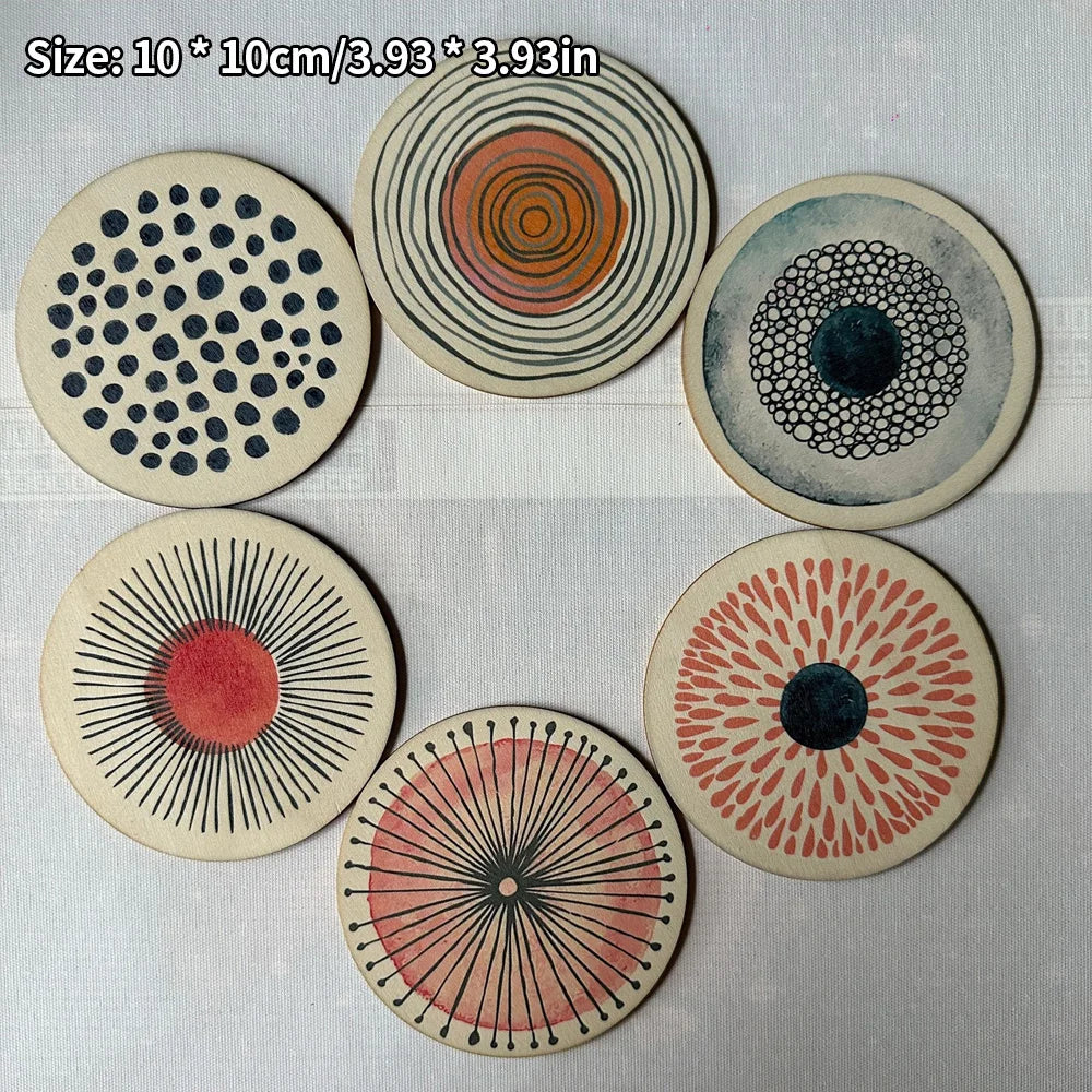 Art Design Coaster Set 6 Pcs Heat Resistant Non-Slip Drink Coasters for Home Office Cafe Decor