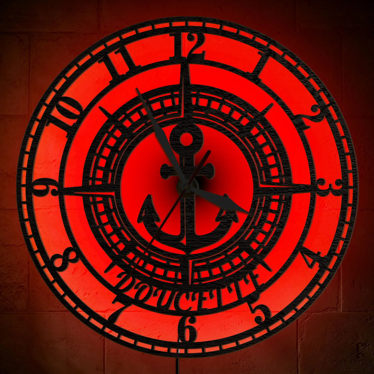 Custom Name Nautical Anchor Compass Wall Clock For Coastal Nautical Home Cabin Color Changing RGB LED Night Light Wall Clock