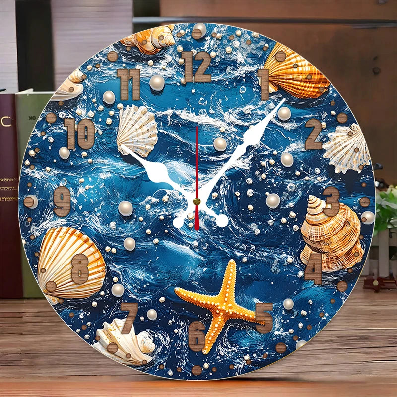 Dolphin Anchor Wooden Round Silent Hanging Wall Clock, Suitable For Living Room, Office, Study Room, Bedroom, Home Decoration