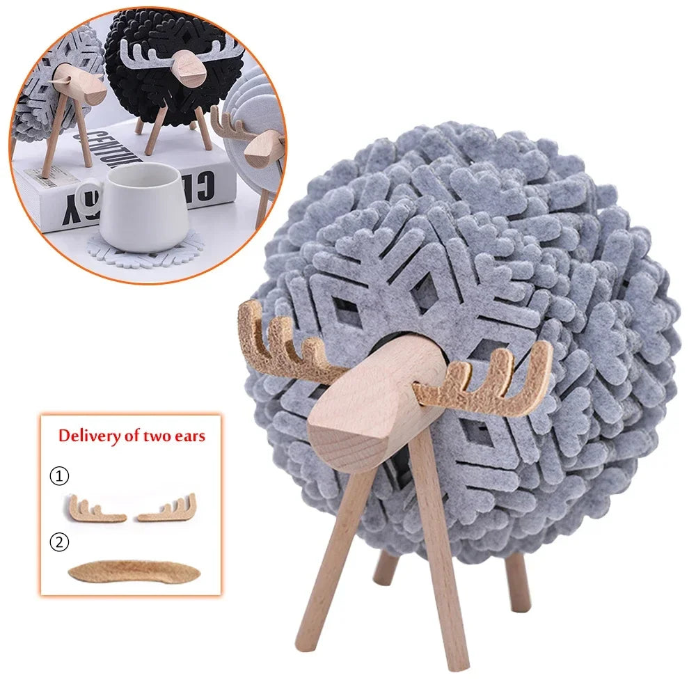 Elk Shape Drink Coasters Cup Pads Insulated Round Felt Cup Mats Creative Home Office Table Decoration Art Crafts Christmas Gift