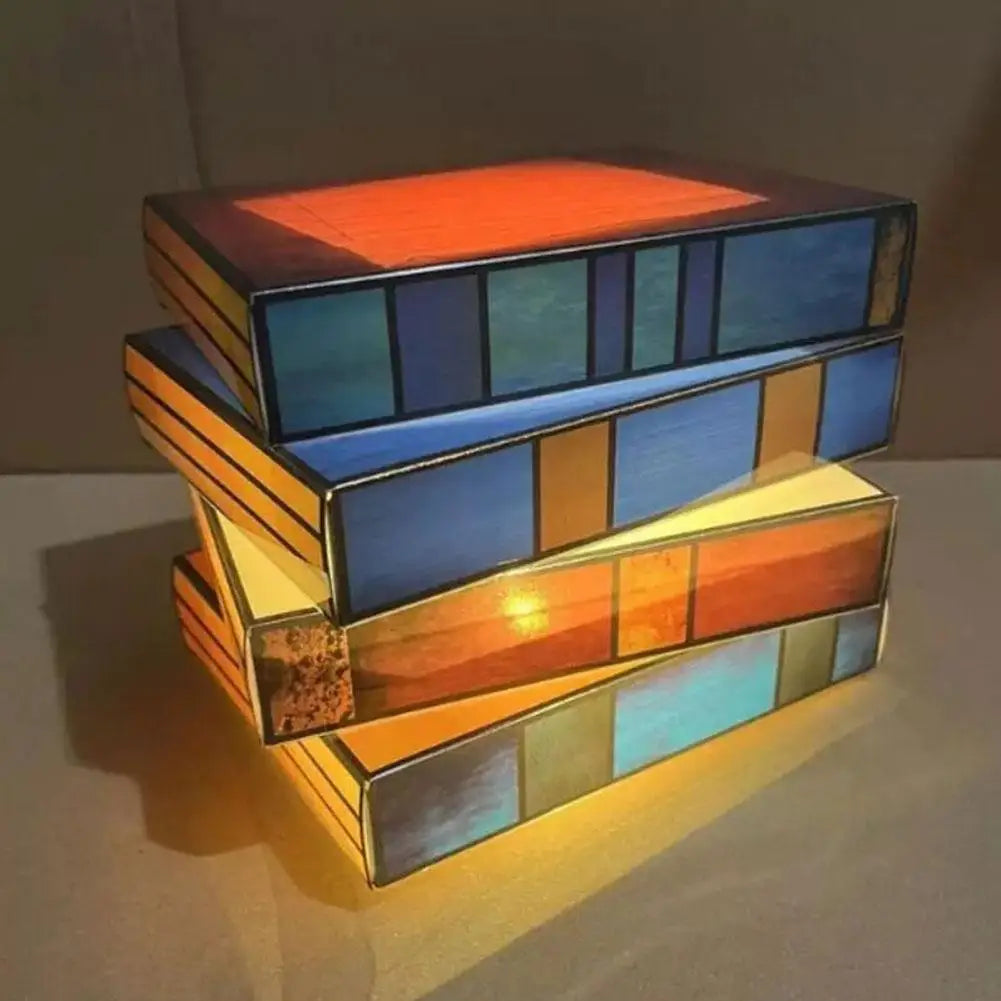 Plastic Stacked Books Lamp Decorative Handicraft Stacked Books Light Stained Glass Table Reading Light Nightstand Desk Lamps