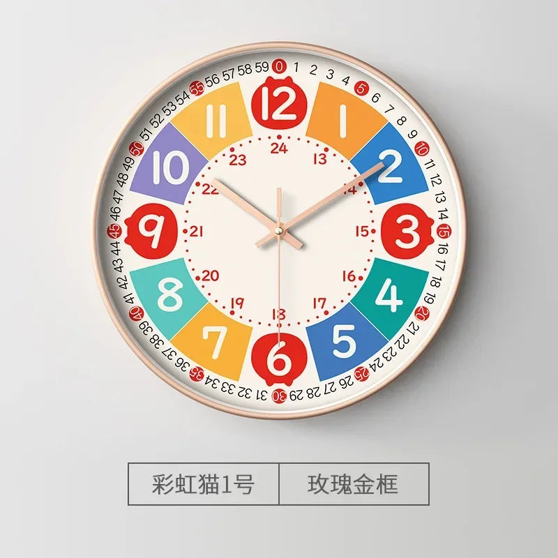 Silent Teaching Time Clock for Kids 8-Inch Kids Room Wall Decor Analog Clock Non Ticking Telling Time Teaching Wall Clock