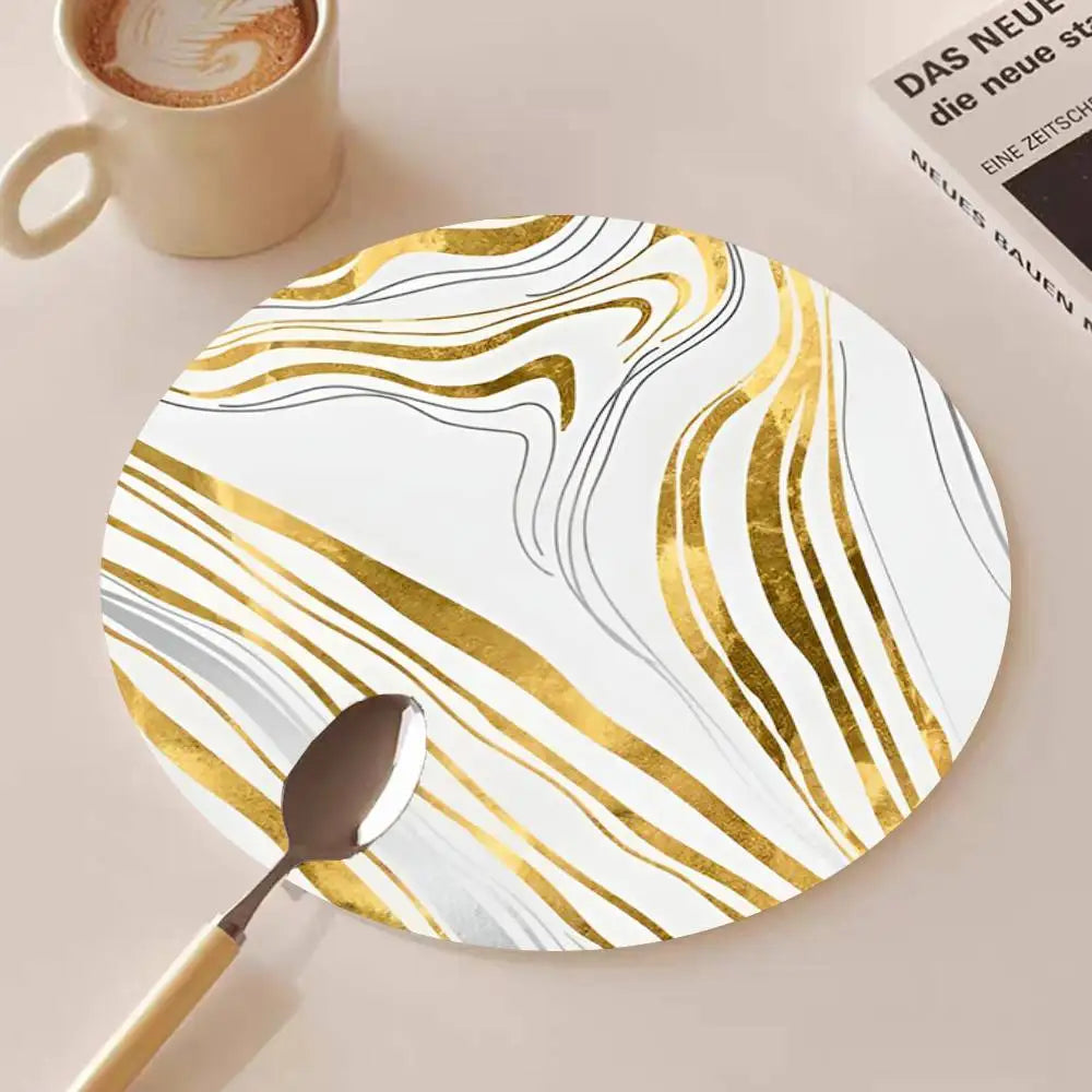 Golden Line Marble Pattern Round Wooden Coasters Suitable For Restaurants And Coffee Home Gift Choice Holidays