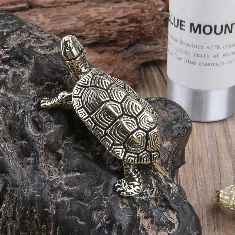 Pure Copper Turtle Statue Vintage Brass Tortoise Figurines Desktop Feng Shui Ornament Miniatures Antique Tea Pet Crafts Gifts