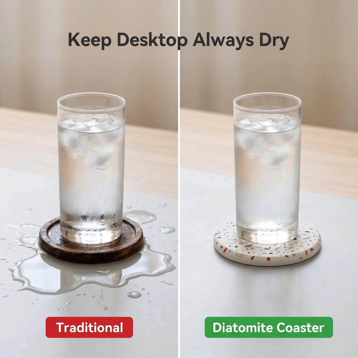 1pc Diatomite Stone Coasters, Quick-Dry Absorbent Non-Slip Cup Mat, Sweat-Proof Heat-Resistant, Desk Kitchen Aesthetic Decor