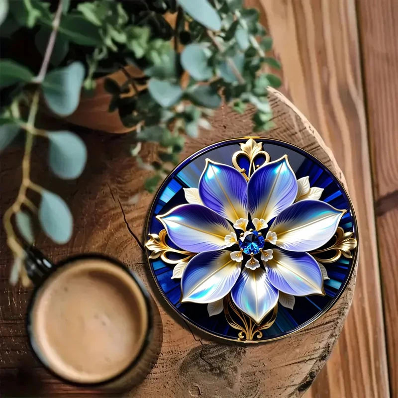 6 Pieces/Set of Floral Patterned Wooden Anti-Slip Coasters, Suitable for Home Office and Theme Party Decoration