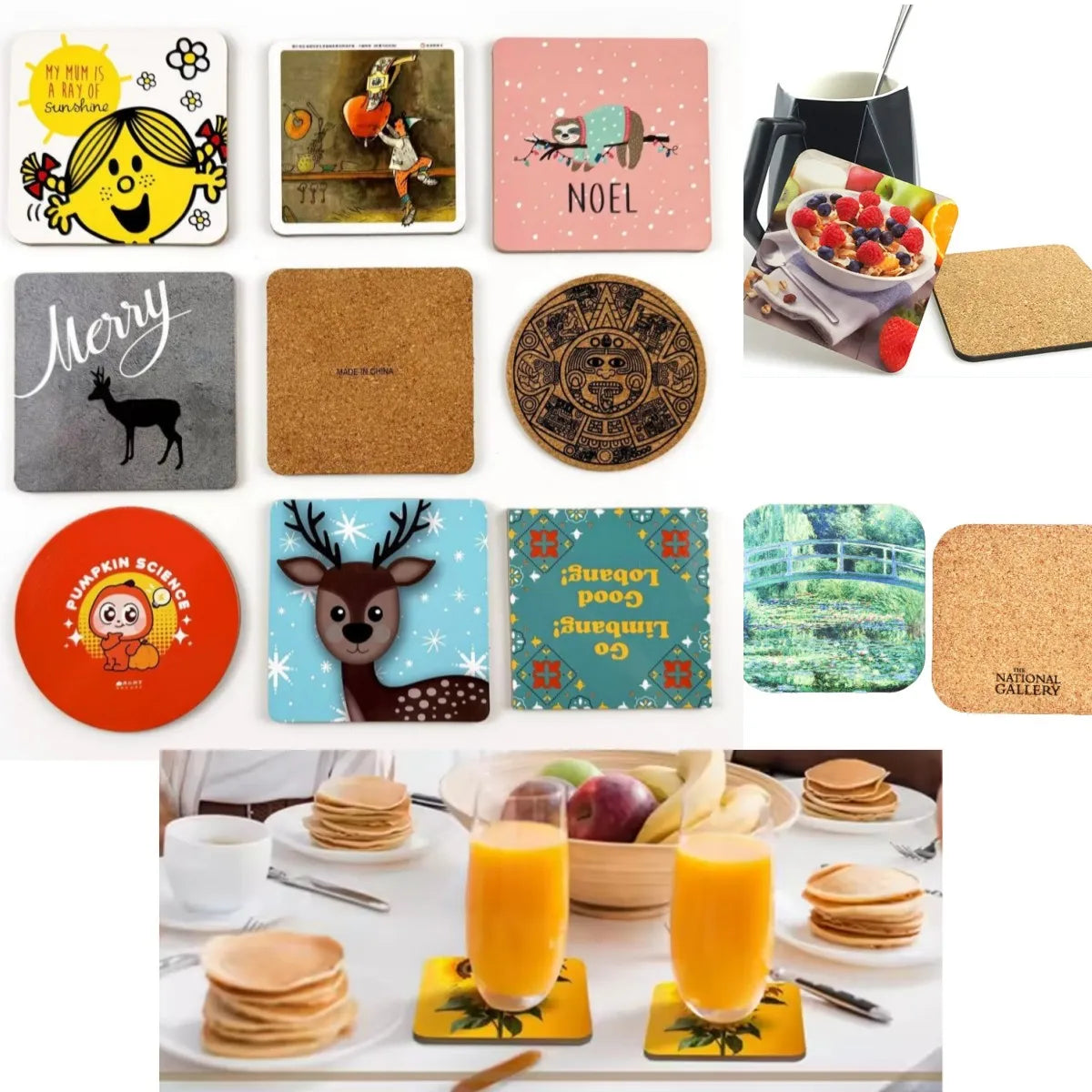 Customized Non-Slip Cork Coaster Photo Personalized Natural Wooden Cup Mat Heat Insulation Pads Tea Coffee Mug Coasters Deco