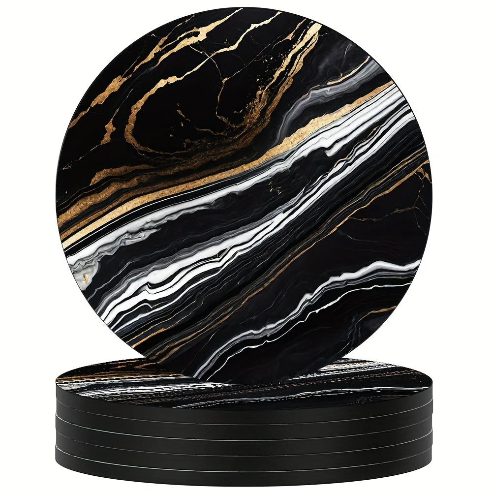 6Pcs 4 Inch Marble Veining Wooden Drink Coasters Set Round Absorbent Coasters Funny Coasters for Cold Drinks Wine Mugs Cups