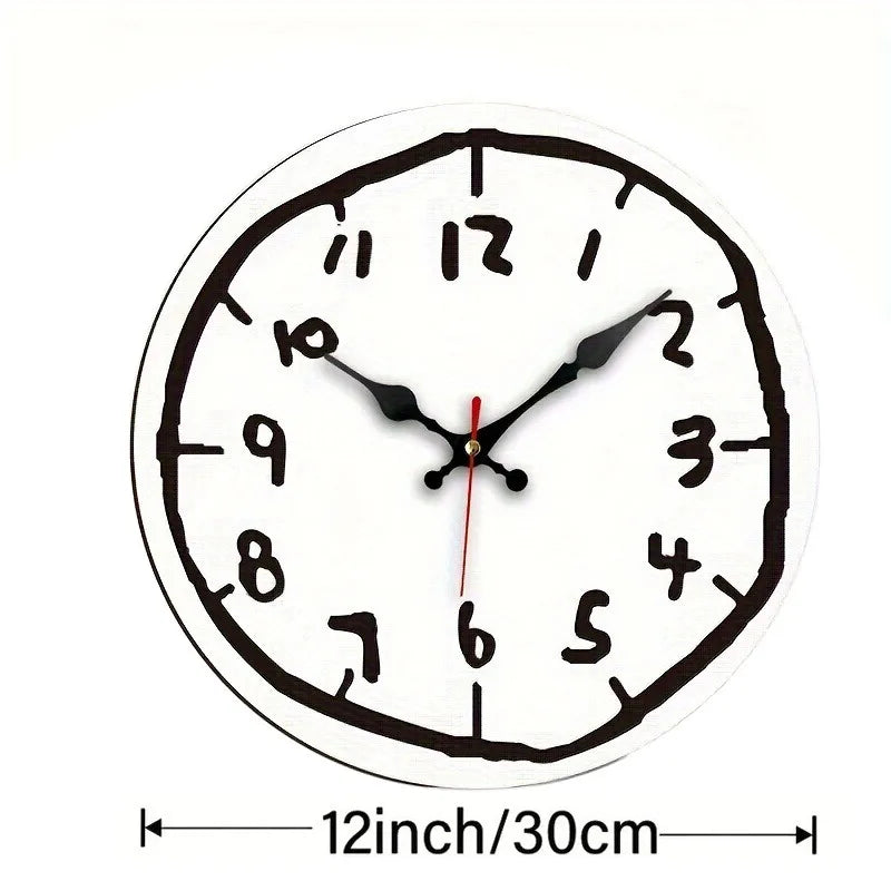 1Pc 20/30/40cm Wooden Silent Hanging Wall Clock for Living Room Office Study Room Bedroom Home Decor Creative Hand Drawing Clock