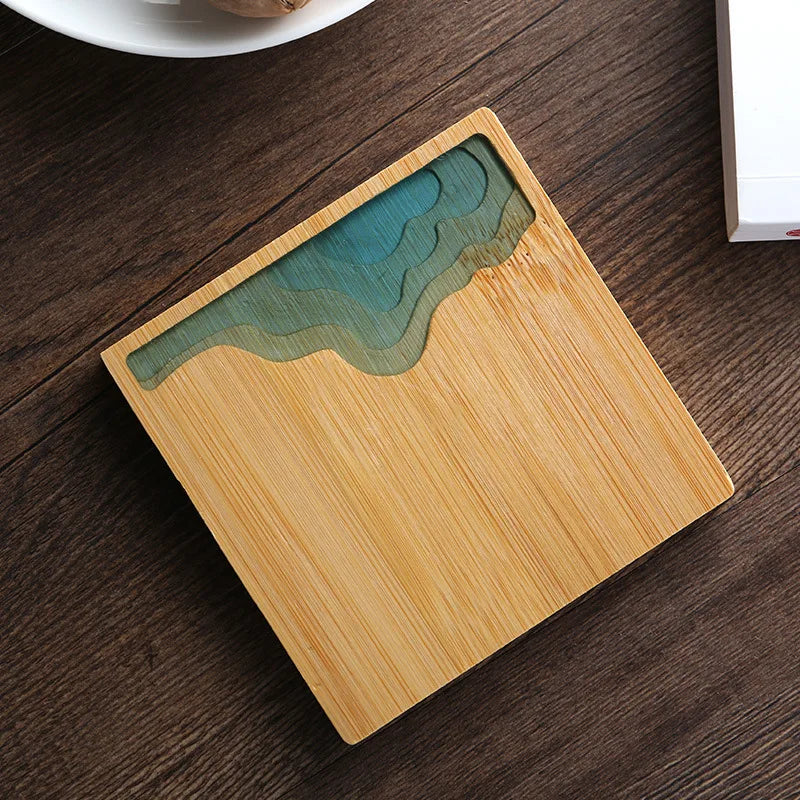 Creative Epoxy Resin Transparent Bamboo Round Tea Coaster Cup Holder Potholder Kung Fu Tea Set Tea Ceremony Accessories Supplies