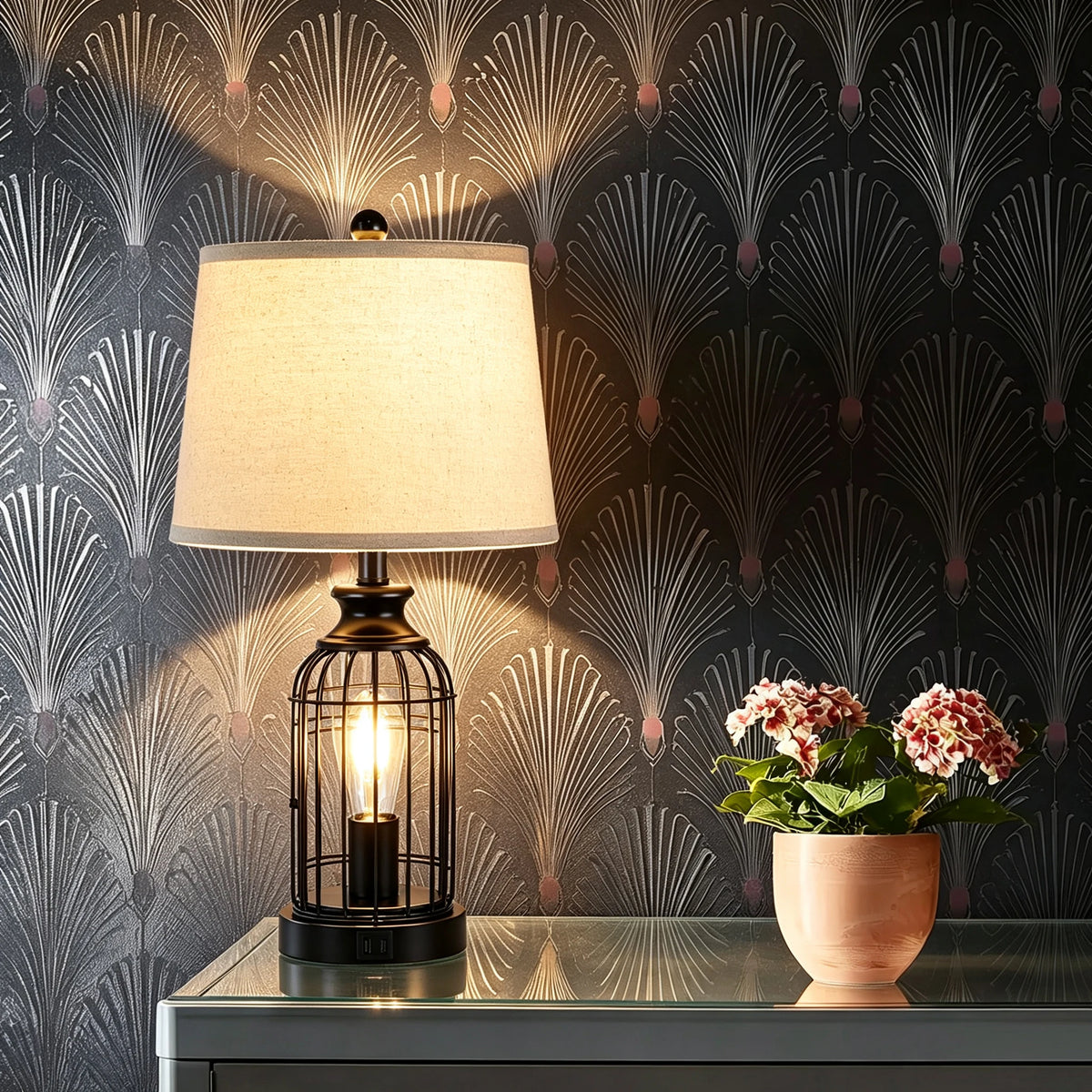 Table lamp Modern Minimalist European Hardware double layer cloth cover Table Lamp Hotel Guest Room Living Room Study Bedroom Bedside Decorative Lighting Lamps Indoor Lighting Shiping from USA