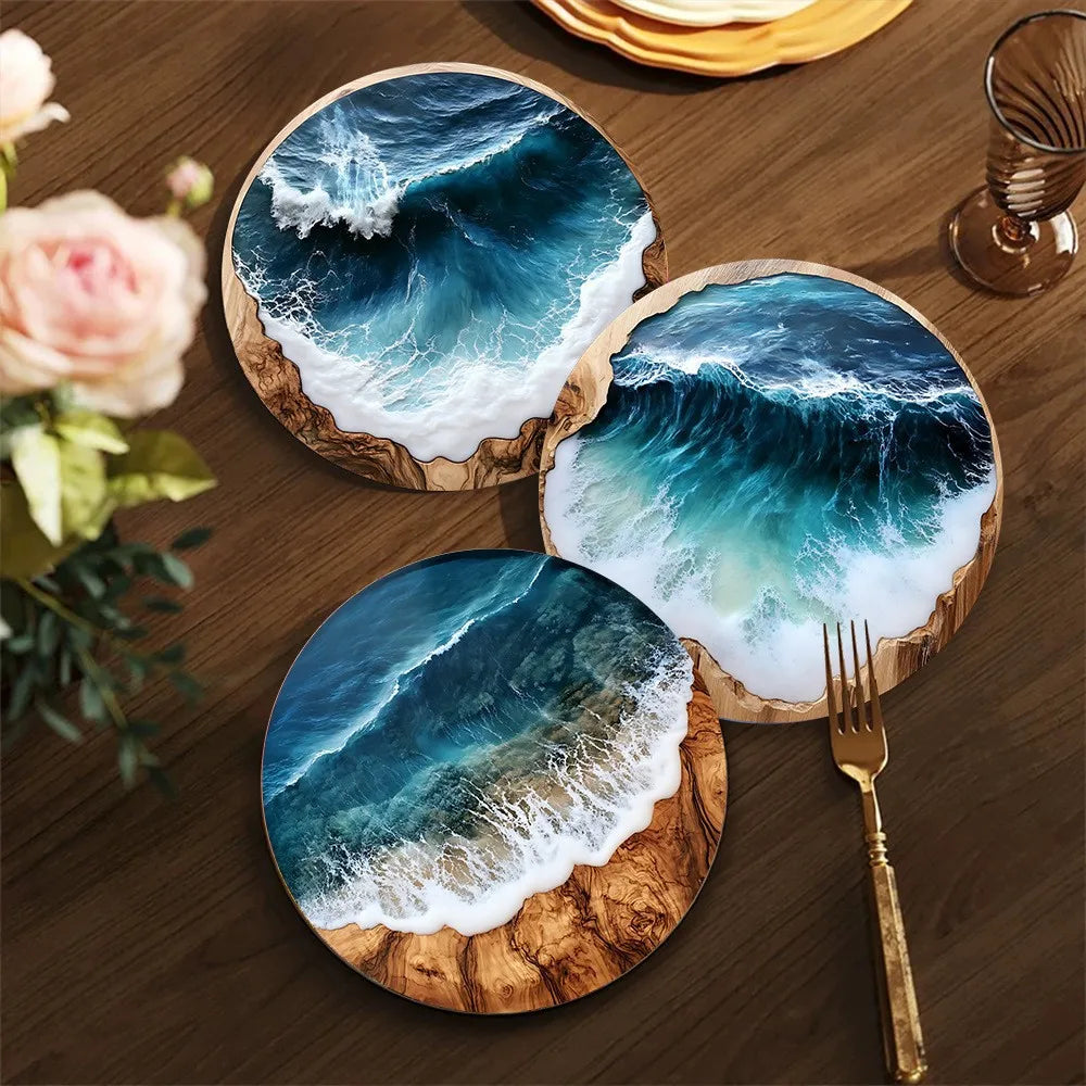8/4pcs ocean beach pattern printed wooden coasters, heat-insulating protective mats, suitable for water bottles, cafes, offices, kitchens, restaurants, birthday gifts
