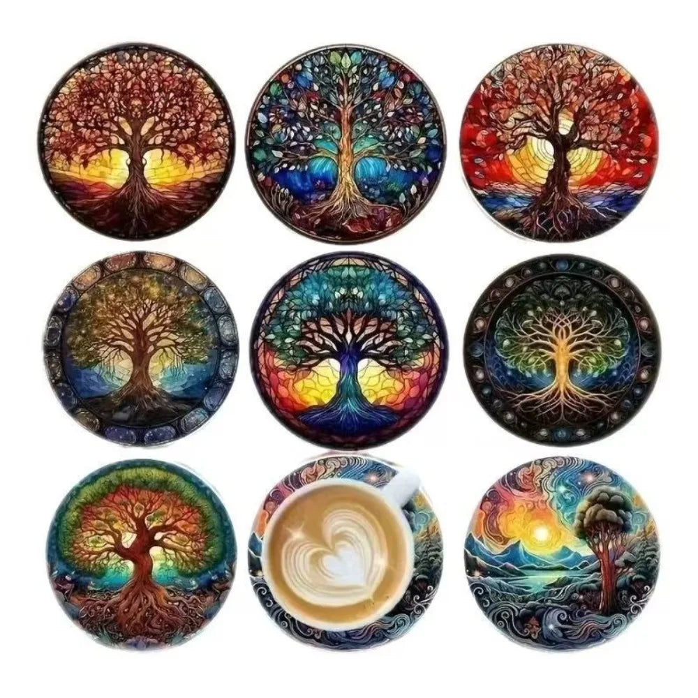 6/8Pcs/set Wooden Placemat Set Design Circular Gathering Family Party Desktop Decoration Wooden Crafts Home Table Linen Coaster