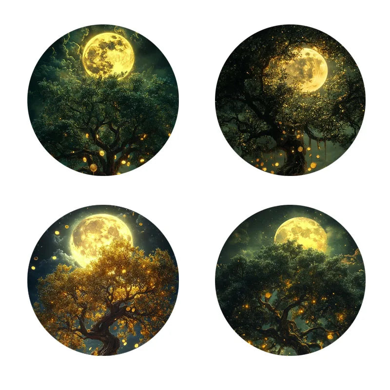 4-piece set of dreamy beach pattern art coasters, anti-slip wooden coasters, suitable for living rooms, offices and bars