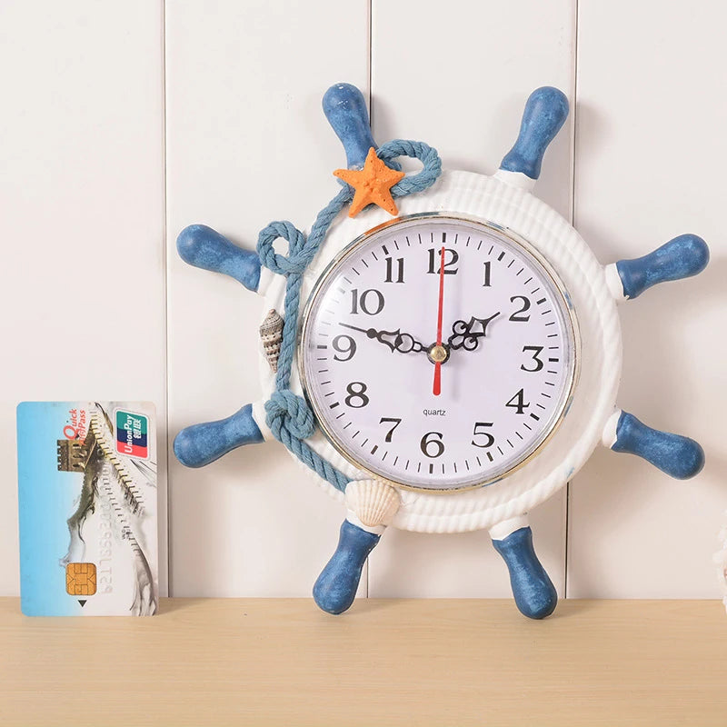 Maritime Decorative Time Clock Kid Timer Nautical Beach Wheel Wall Clock Household Supplies Watch Clock for Kids